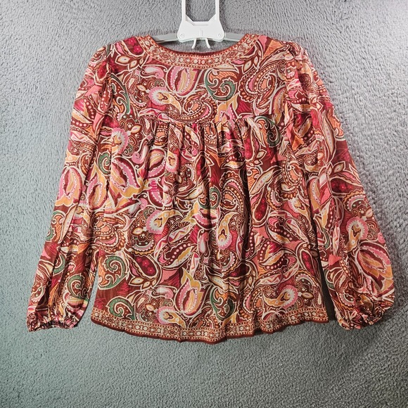 NWOT Flying Tomato Top Blouse Women Large Paisley Print w Inner Tank Maroon Tone - Picture 8 of 12
